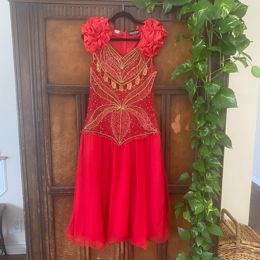 Vintage Kushi Kushi Red Beaded Gown